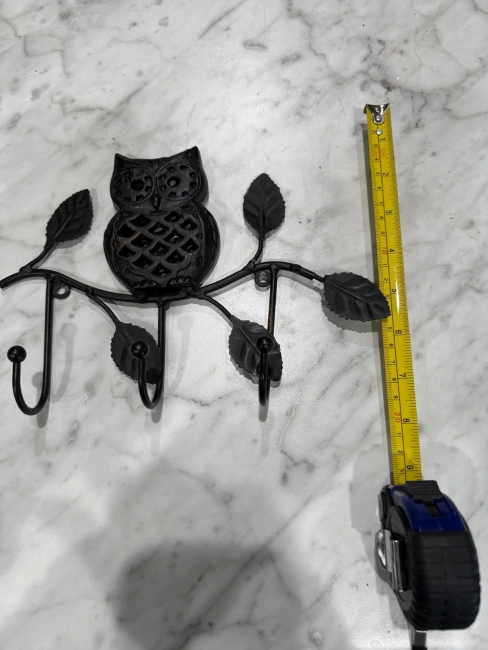 Black Owl Cast Iron Wall Hook Rack - Decorative 3-Hook Coat Hanger